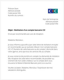 la lettre pour resilier un compte cic