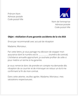 la lettre pour resilier une gav axa