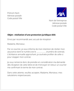 la lettre pour resilier une protection juridique axa