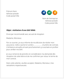 la lettre pour resilier une gav mma