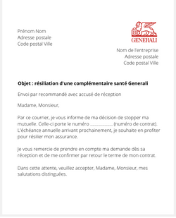 la lettre pour resilier une mutuelle generali