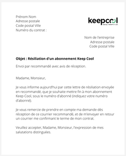 la lettre pour resilier un abonnement keep cool