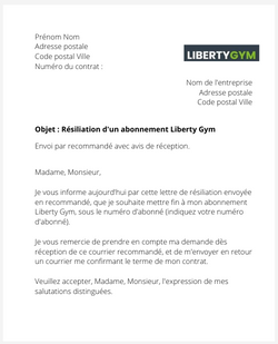 la lettre pour resilier un abonnement de sport liberty gym