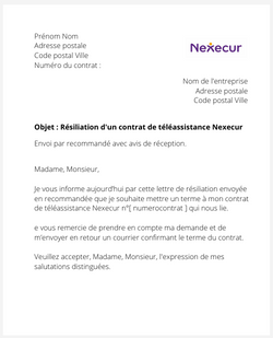 la lettre pour resilier une teleassistance nexecur