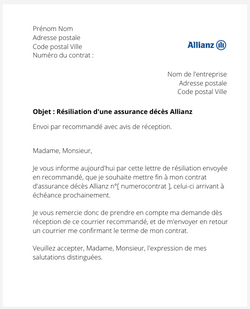 la lettre pour resilier une assurance deces allianz