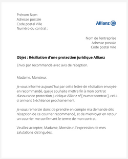 la lettre pour resilier une protection juridique allianz