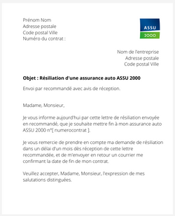 lettre resiliation assurance auto assu 2000