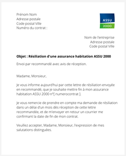 la lettre pour resilier une assurance logement assu 2000