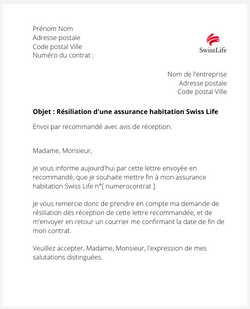 la lettre pour resilier une assurance logement swiss life