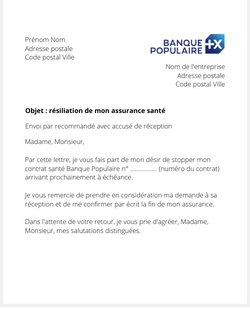 la lettre pour resilier une mutuelle banque populaire