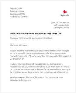 la lettre pour resilier une mutuelle swiss life