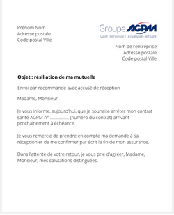 la lettre pour resilier une mutuelle agpm