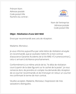 la lettre pour resilier une gav mae