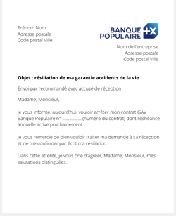 la lettre pour resilier une gav banque populaire