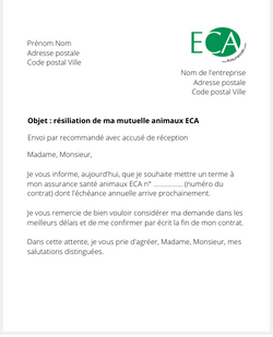 la lettre pour resilier une mutuelle animaux ECA