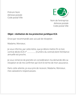 la lettre pour resilier une protection juridique eca