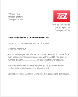 la lettre pour resilier un titre de transport tcl