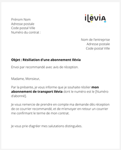 la lettre pour resilier un titre de transport ilevia