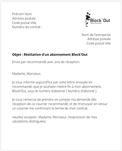 la lettre pour resilier un abonnement block out