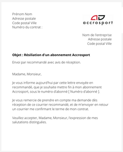 la lettre pour resilier un abonnement accrosport