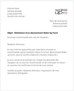 la lettre pour resilier un abonnement wake up form