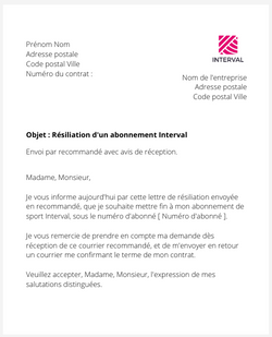 la lettre pour resilier un abonnement de sport interval