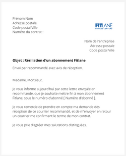 la lettre pour resilier un abonnement de sport fitlane