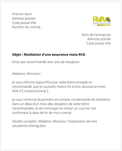 la lettre pour resilier une assurance moto rva