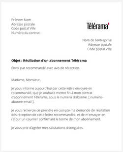 la lettre pour resilier un abonnement telerama