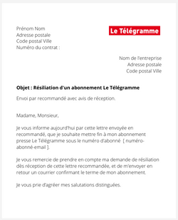 la lettre pour resilier un abonnement le telegramme