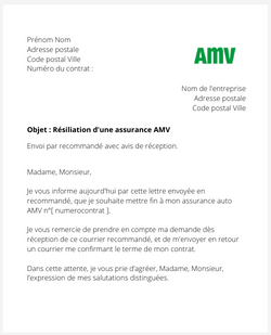 la lettre pour resilier une assurance amv