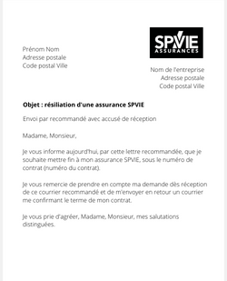 la lettre pour resilier une assurance spvie