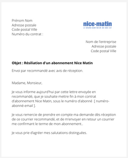 la lettre pour resilier un abonnement nice matin