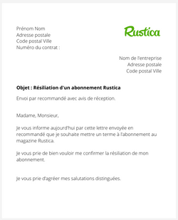 la lettre pour resilier un abonnement rustica