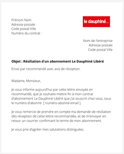 la lettre pour resilier un abonnement le dauphine libere