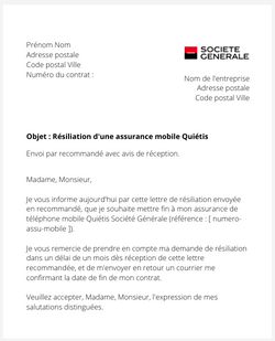 la lettre pour resilier une assurance mobile quietis