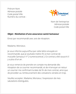 la lettre pour resilier une assurance sante samassur