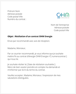 la lettre pour resilier un contrat delectricite ohm