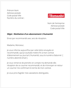 la lettre pour resilier un abonnement lhumanite