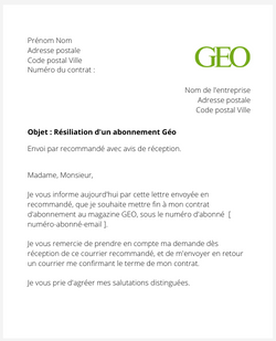 la lettre pour resilier un abonnement au magazine geo