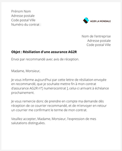 la lettre pour resilier une assurance ag2r