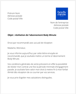 la lettre pour resilier un abonnement body minute