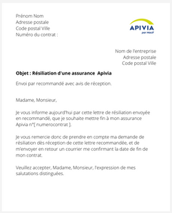 la lettre pour resilier une assurance apivia