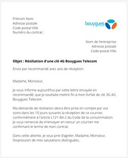 la lettre pour resilier une cle 3g 4g