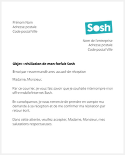 la lettre pour resilier un abonnement sosh sans frais