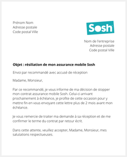 lettre pour resilier une assurance mobile sosh