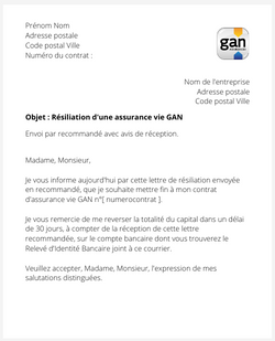 la lettre pour resilier une assurance vie gan