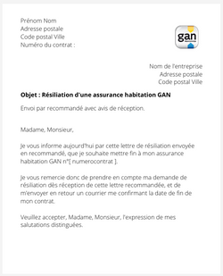 la lettre pour resilier une assurance habitation GAN