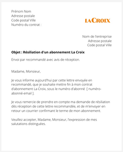 la lettre pour resilier un abonnement la croix