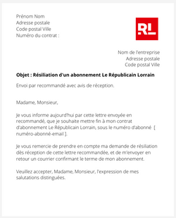 la lettre pour resilier un abonnement le republicain lorrain